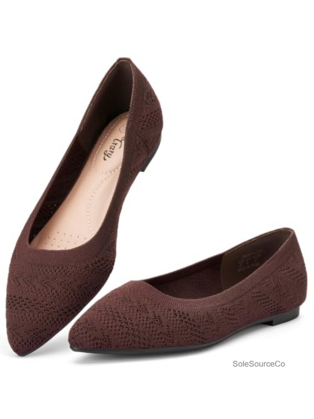 Women's Pointed Toe Knit Slip On Flats Memory Foam Comfort Dress Shoes